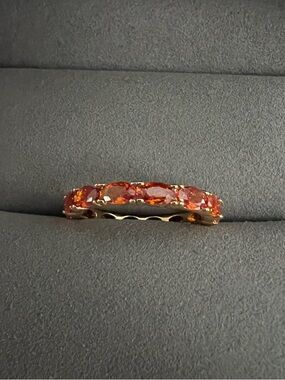 🟠NWT PRETTY BIRD JEWELRY Tarnish Proof Gold Eternity Ring with Red Stones Sz 8.5